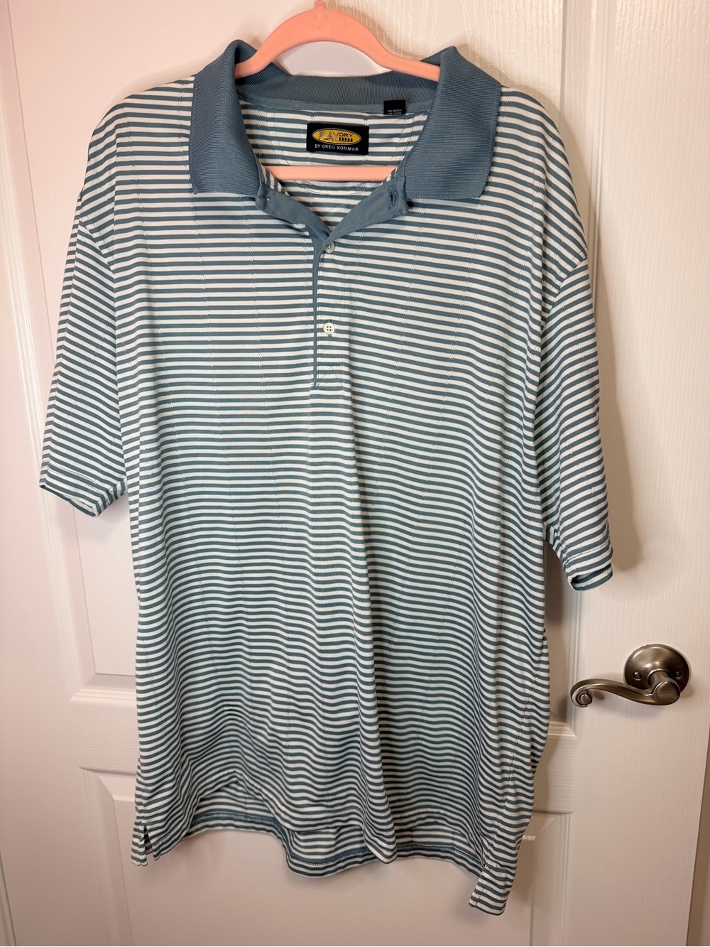 Greg Norman Collection Striped Polo in Blue and White
